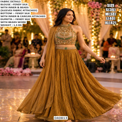 Royal Beads Work Fendy Silk Festive Indo Western Lehenga Set
